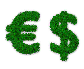 Image showing Grassy signs of dollar and euro