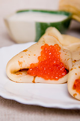Image showing pancake with red caviar