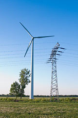 Image showing windmill and powerlines