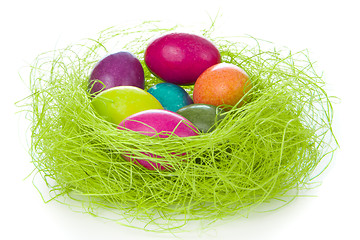 Image showing easter eggs in nest