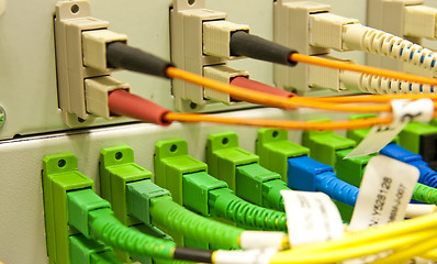 Image showing Fiber cables connected to servers 