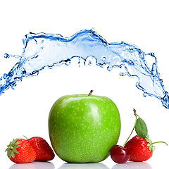 Image showing Summer fresh fruits with water splash isolated on white