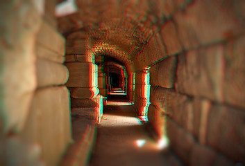 Image showing 3D anaglyph of empty tunnel