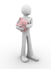 Image showing man protects savings holds piggybank in hands