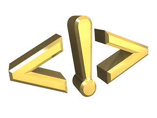 Image showing Warning icon in gold 3D 