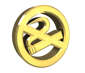 Image showing No smoking icon symbol in gold (3D)