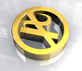 Image showing No smoking icon symbol in gold (3D)