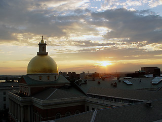Image showing Sun set on State House in Boston on Beacon Street
