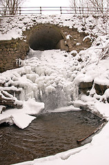 Image showing Stream water flow arch waterfall ice frozen winter 