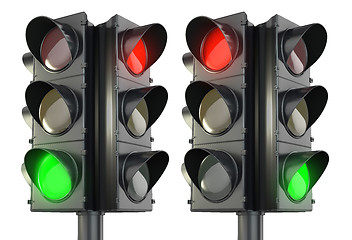 Image showing Four sided traffic lightm red and green variations