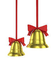 Image showing Two Christmas bells with red ribbons