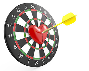 Image showing Dart hit the heart in the center of datrboad