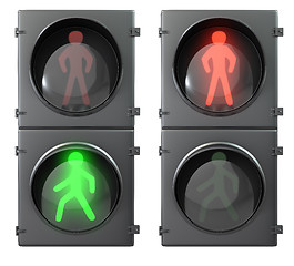 Image showing Set of pedestrian light lights with walk and go lights,front vie