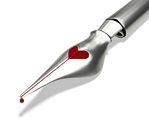 Image showing Metal ink pen nib with a heart shaped hole closeup