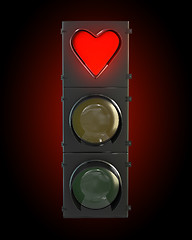 Image showing Traffic light with heart shaped red lamp