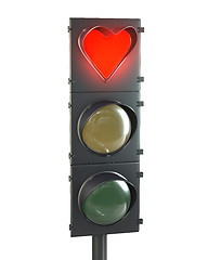 Image showing Traffic light with heart shaped red lamp