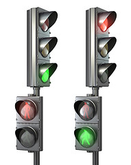 Image showing Set of pedestrian light lights with walk and go lights