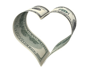 Image showing Heart made of two dollar papers