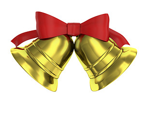 Image showing Two Christmas bells tied with red ribbon