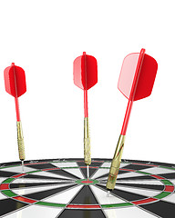 Image showing Three darts stuck in a board, top view