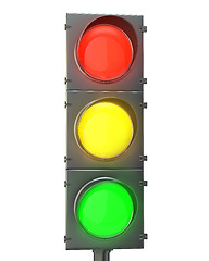 Image showing Traffic light with red, yellow and green lights