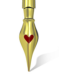 Image showing Golden ink pen nib with a heart shaped hole