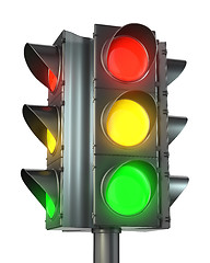 Image showing Four sided traffic light with red, yellow and green