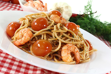 Image showing Spaghetti with shrimp