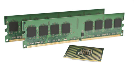 Image showing two ddr2 memory modules and a cpu