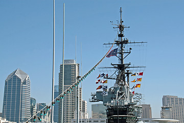 Image showing ships mast and buildings