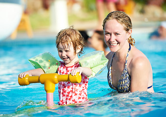 Image showing Woman and child in swimming pool