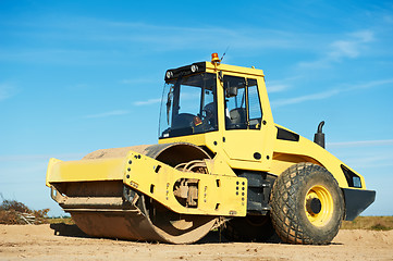 Image showing Compactor at road compaction works