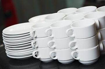 Image showing clean white plates and cups