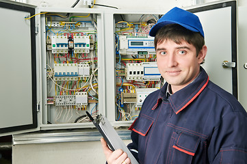 Image showing Electrician at work