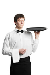 Image showing Waiter sommelier man with tray