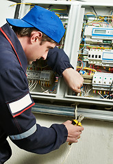 Image showing Electrician at work