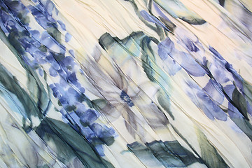 Image showing Water colour pattern from blue flowers on a fabric for backgroun