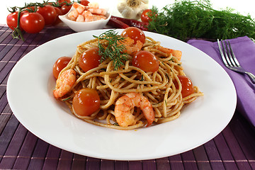 Image showing Spaghetti with shrimp