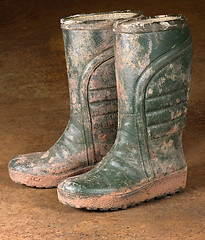 Image showing green dirty rubber boots