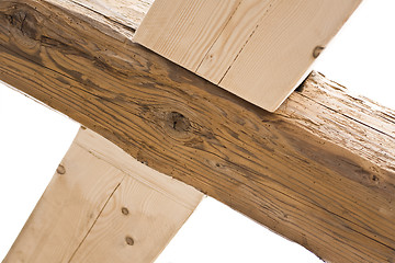 Image showing wooden cross in old roof