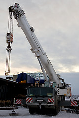 Image showing 100 ton crane at the construction of the bridge