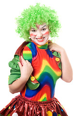 Image showing Portrait of cheerful female clown