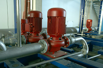 Image showing Industrial zone, Steel pipelines and pumps at factory