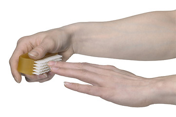 Image showing cleaning nails with a scrubber