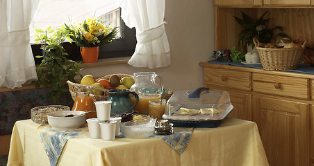 Image showing breakfast table and food