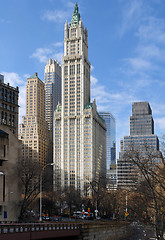 Image showing New York city view with Woolworth Building