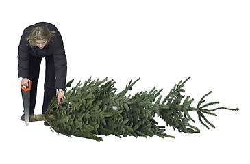 Image showing woman and christmas tree