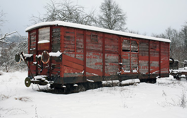 Image showing old railway car at winter time