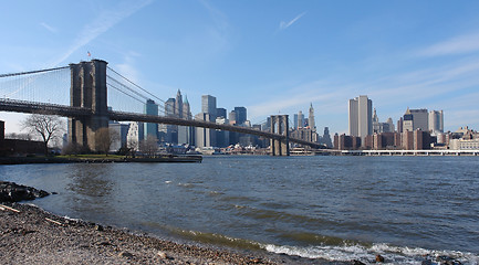 Image showing New York skyline and Brooklyn Bridge