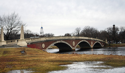 Image showing Harvard footbridge in wet ambiance